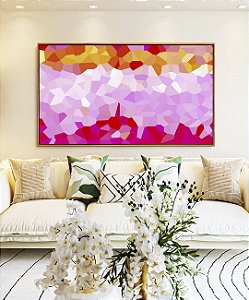 Quadro Horizontal Abstrato Mosaico Rosa Laranja Canvas Moldura