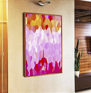 Quadro Vertical Abstrato Mosaico Rosa Laranja Canvas Moldura