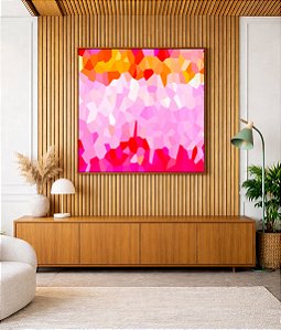 Quadro Quadrado Abstrato Mosaico Rosa Laranja Canvas Moldura