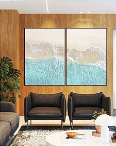 Duo de Quadros Praia Paradisíaca Mar Turquesa Cristalino Natureza Canvas Moldura