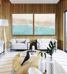 Duo de Quadros Quadrados Praia Paradisíaca Mar Turquesa Cristalino Natureza Canvas Moldura