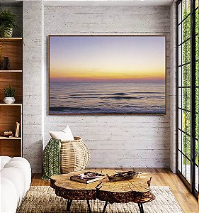 Quadro Horizontal Mar Sereno ao Entardecer Pôr so Sol Praia Azul Canvas Moldura
