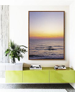 Quadro Vertical Mar Sereno ao Entardecer Pôr so Sol Praia Azul Canvas Moldura