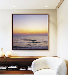 Quadro Quadrado Mar Sereno ao Entardecer Pôr so Sol Praia Azul Canvas Moldura