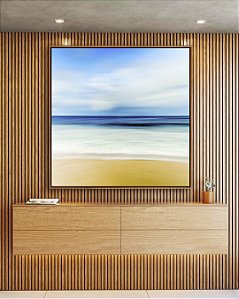 Quadro Quadrado Praia Mar Azul Sereno Nuvens Movimento Canvas Moldura