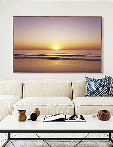 Quadro Horizontal Pôr do Sol no Mar Praia Céu Lilás Serenidade Canvas Moldura