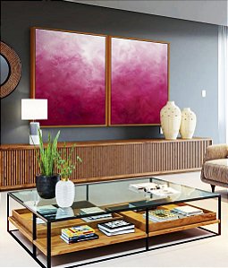 Duo de Quadros Abstrato Degradê Rosa Pink Fúcsia Textura Canvas Moldura