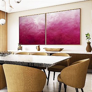 Duo de Quadros Quadrados Abstrato Degradê Rosa Pink Fúcsia Textura Canvas Moldura