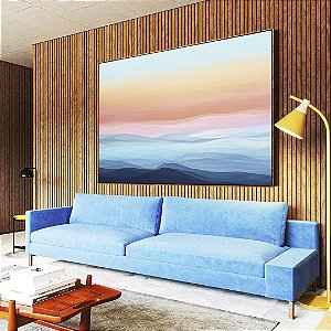 Quadro Horizontal Paisagem Abstrata horizonte Sereno Azul e Rosa Canvas Moldura