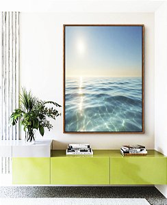Quadro Vertical Mar Cristalino Azul Turquesa Sol Céu Claro Canvas Moldura