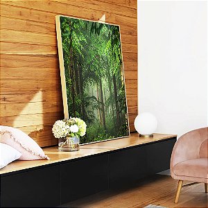 Quadro Vertical Floresta Verde Intenso Serenidade Natureza Paisagem Canvas Moldura