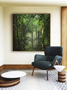 Quadro Quadrado Floresta Verde Intenso Serenidade Natureza Paisagem Canvas Moldura
