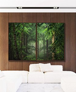 Duo de Quadros Floresta Verde Intenso Serenidade Natureza Paisagem Canvas Moldura