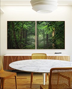 Duo de Quadros Quadrados Floresta Verde Intenso Serenidade Natureza Paisagem Canvas Moldura
