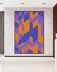 Quadro Vertical Abstrato Mosaico Geométrico Lilás Roxo Laranja Canvas Moldura
