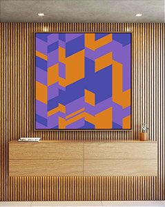 Quadro Quadrado Abstrato Mosaico Geométrico Lilás Roxo Laranja Canvas Moldura