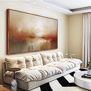 Quadro Horizontal Abstrato Terracota Cinza Concreto Branco Textura Canvas Moldura