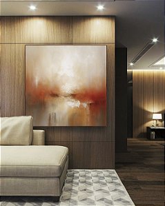 Quadro Quadrado Abstrato Terracota Cinza Concreto Branco Textura Canvas Moldura
