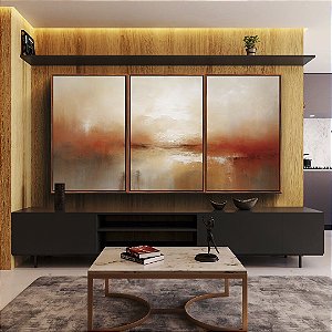 Trio de Quadros Abstrato Terracota Cinza Concreto Branco Textura Canvas Moldura