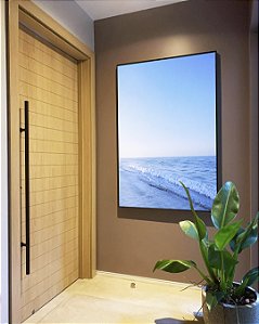 Quadro Vertical Mar Azul Claro Ondas Suaves Céu Limpo Natureza Canvas Moldura