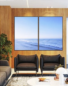 Duo de Quadros Mar Azul Claro Ondas Suaves Céu Limpo Natureza Canvas Moldura