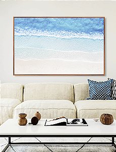 Quadro Horizontal Mar Azul Turquesa Faixas de Espuma Areia Clara Natureza Canvas Moldura