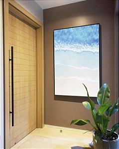Quadro Vertical Mar Azul Turquesa Faixas de Espuma Areia Clara Natureza Canvas Moldura