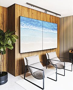 Duo de Quadros Mar Azul Turquesa Faixas de Espuma Areia Clara Natureza Canvas Moldura