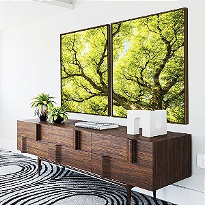 Duo de Quadros Copa de Árvore Verde Claro Iluminado Natureza Paisagem Canvas Moldura