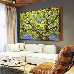 Quadro Árvore Folhas Verde Vívido Céu Azul Intenso Natureza Paisagem Canvas Moldura