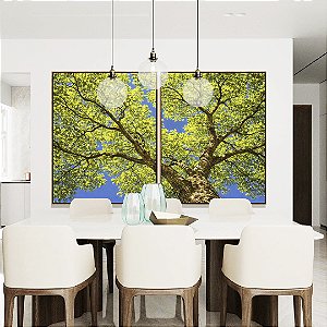 Duo de Quadros Árvore Folhas Verde Vívido Céu Azul Intenso Natureza Paisagem Canvas Moldura