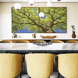 Duo de Quadros Quadrados Árvore Folhas Verde Vívido Céu Azul Intenso Natureza Paisagem Canvas Moldura
