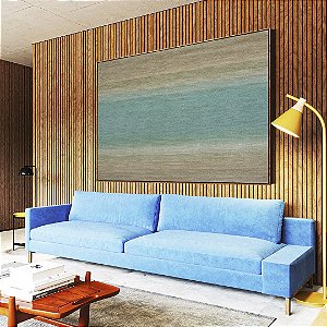Quadro Horizontal Abstrato Textura Azul Turquesa Areia Bege Marrom Canvas Moldura