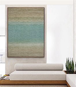Quadro Vertical Abstrato Textura Azul Turquesa Areia Bege Marrom Canvas Moldura