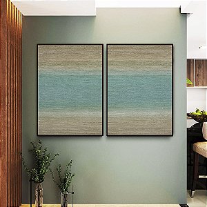 Duo de Quadros Abstrato Textura Azul Turquesa Areia Bege Marrom Canvas Moldura