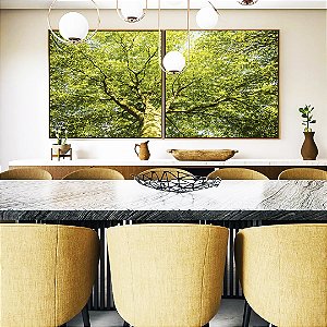 Duo de Quadros Quadrados Árvore Galhos Folhas em Verde Intenso Vivo Natureza Paisagem Canvas Moldura