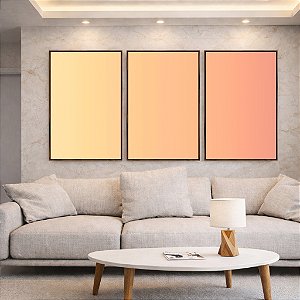 Trio de Quadros Abstrato Degradê Rosé Bege e Pêssego Canvas Moldura