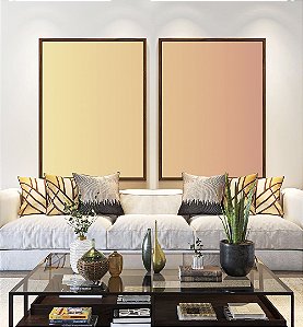 Duo de Quadros Abstrato Degradê Rosé Bege e Pêssego Canvas Moldura