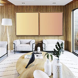 Duo de Quadros Quadrados Abstrato Degradê Rosé Bege e Pêssego Canvas Moldura