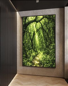Quadro Vertical Caminho Estrada Floresta Árvore Verde Intenso Canvas Moldura