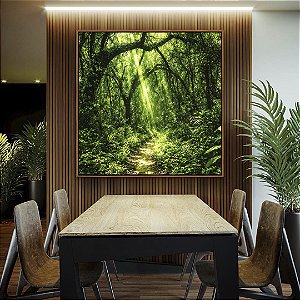Quadro Quadrado Caminho Estrada Floresta Árvore Verde Intenso Canvas Moldura