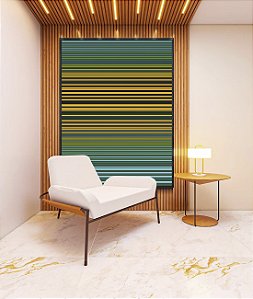 Quadro Vertical Abstrato Degradê Listras Verde Amarelo Ouro Canvas Moldura