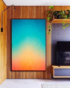 Quadro Vertical Abstrato Degradê Textura Azul Turquesa Coral Canvas Moldura