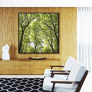 Quadro Quadrado Copa de Árvores Verde Vibrante Céu Claro Natureza Canvas Moldura