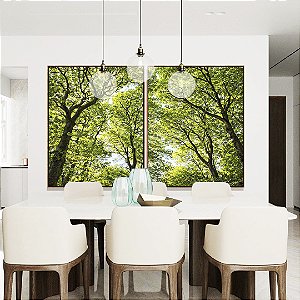 Duo de Quadros Copa de Árvores Verde Vibrante Céu Claro Natureza Canvas Moldura