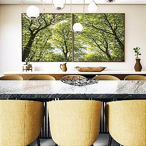 Duo de Quadros Quadrados Copa de Árvores Verde Vibrante Céu Claro Natureza Canvas Moldura