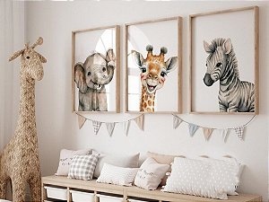 kit 3 quadros safari realista