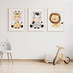 kit 3 quadros safari