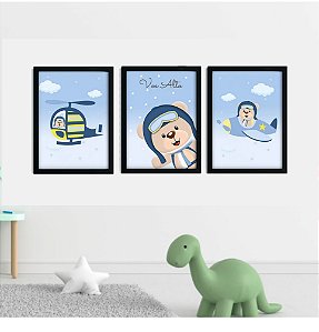 - kit 3 quadros urso aviador