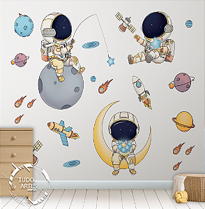 Papel de Parede Infantil Astronauta e Universo – Adesivo de Constelações, Planetas e Foguetes